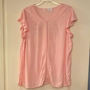 Women’s Pink Ruffled Sleeve Embroidered Tunic Top, size XL
